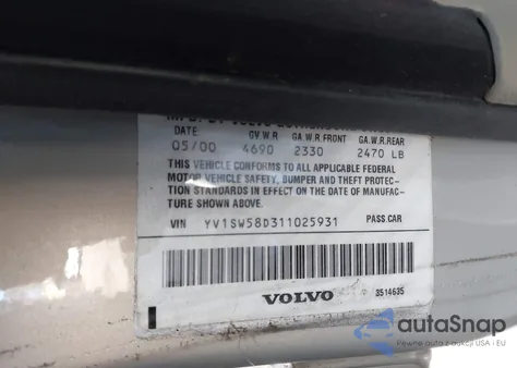 2001 Volvo V70 2.4T из США, поврежденный, VIN YV1SW58D311025931